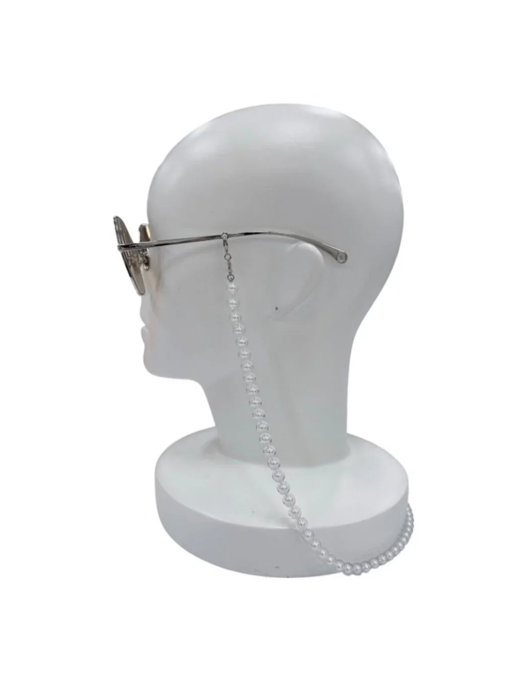 Chanel CC Logo Pearl Chain Butterfly Sunglasses Silver Brown Eyewear